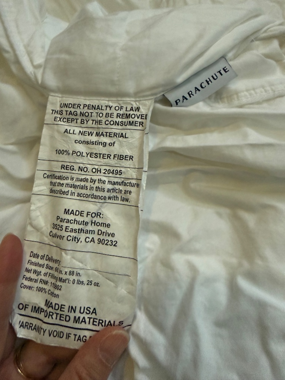 Parachute Lightweight Twin Down Alternative Duvet Insert Retails $210 - Picture 4 of 5